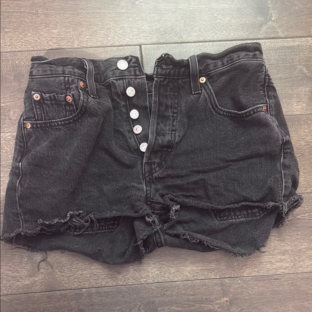 Levi's Black Jean Shorts High-Waisted Distressed